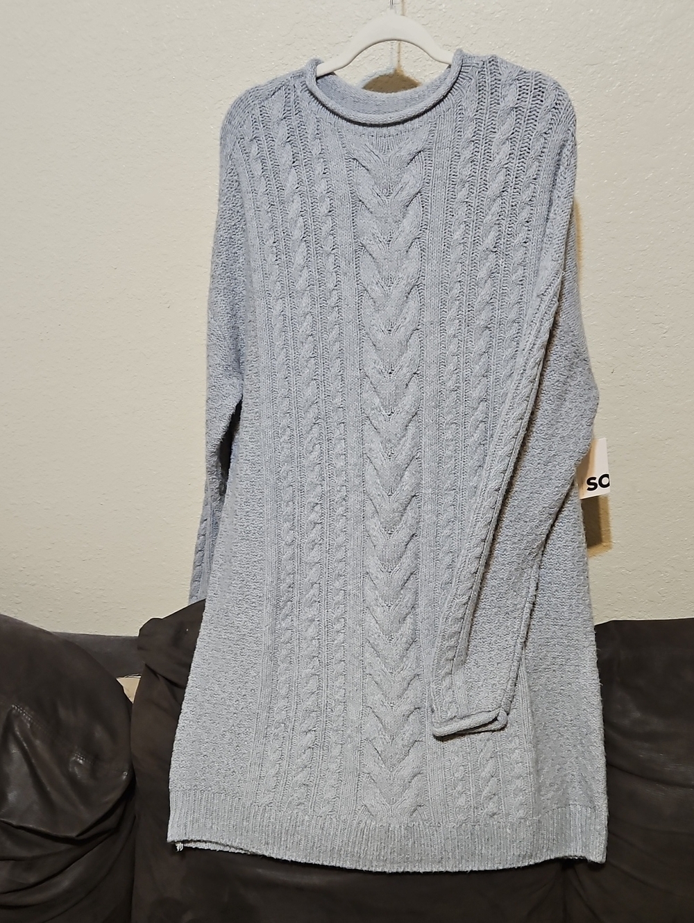 Cable-Knit Midi Sweater Dress in Light Blue